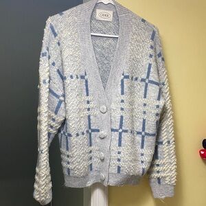 Cider Blue & White Checked Textured Button-Up Cardigan